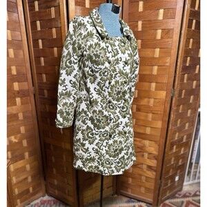 Vintage Womens Brocade Coat Size XS Olive Damask 60s